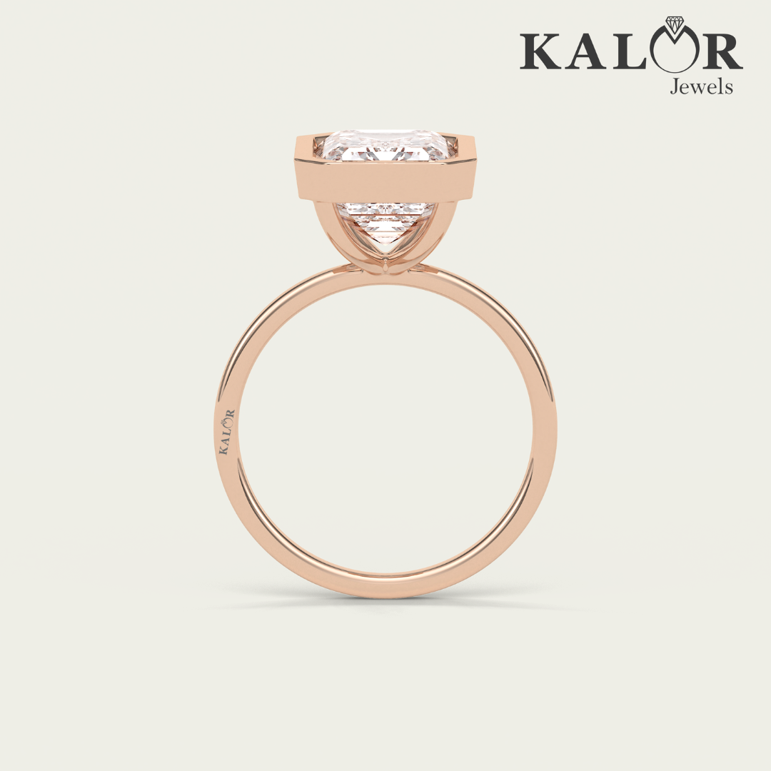 4.6 TCW Minimalist Grace Emerald cut solitaire Moissanite Engagement Ring with round cut side s