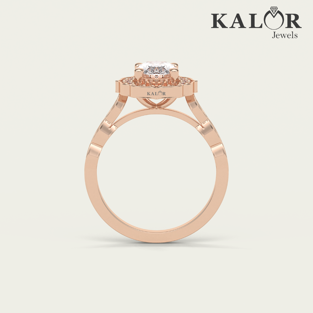 1.65 TCW Captivating Allure Oval cut halo & pove set Moissanite Engagement Ring with Round cut Side Stones