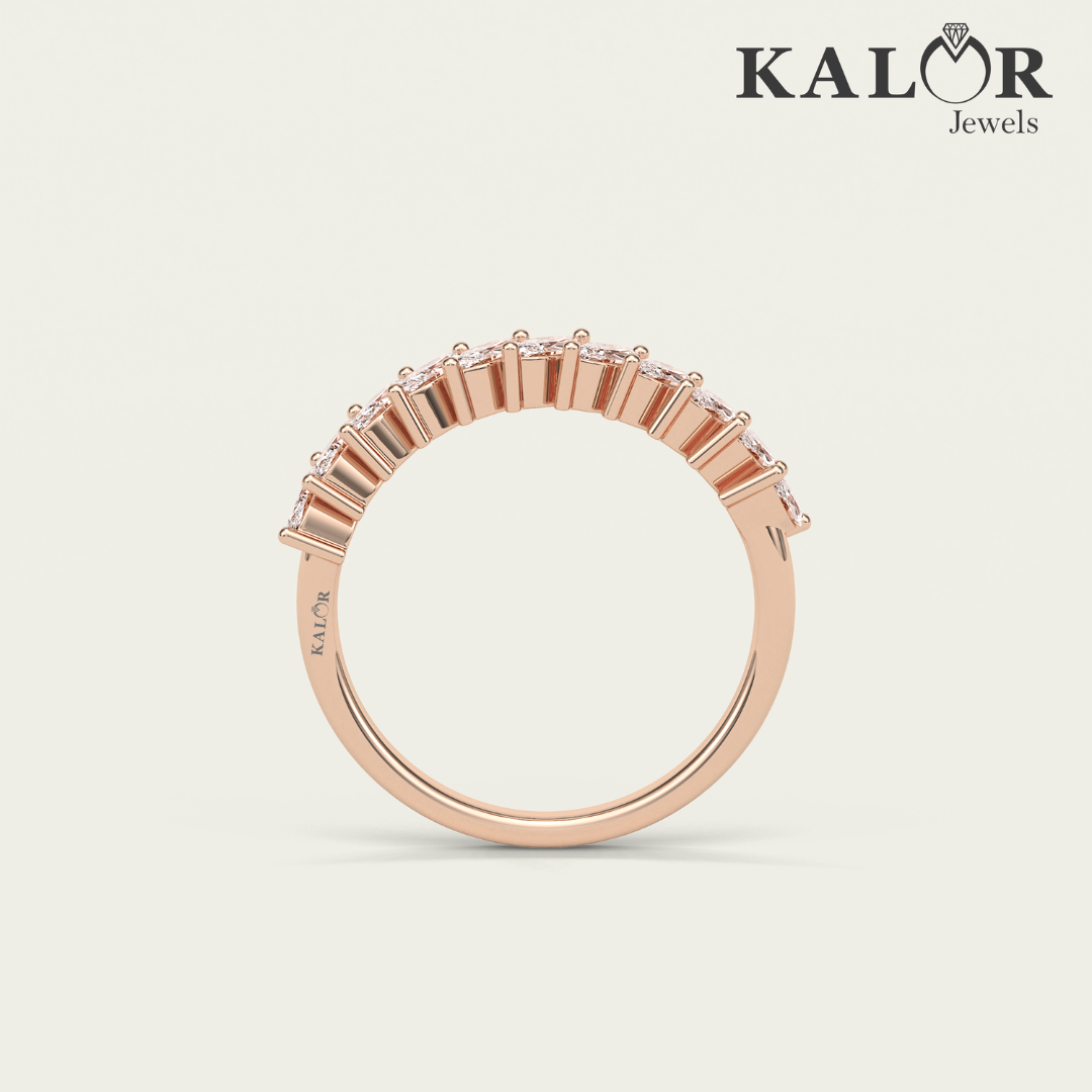 0.78 TCW Timeless Grace Marquise shaped half eternity Moissanite Wedding Band