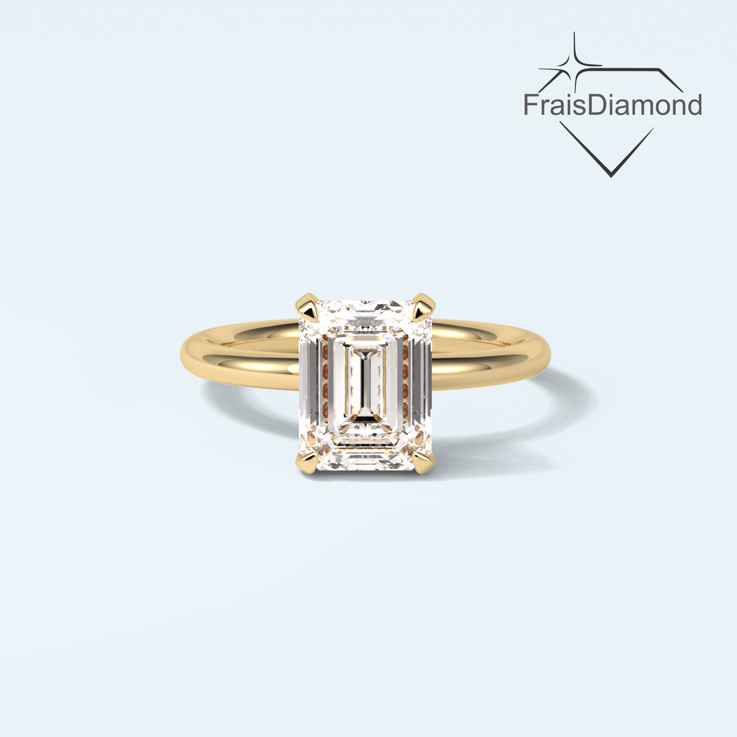 2.38 TCW Radiant Allure Emerald Cut Moissanite Hidden Halo Engagement Ring with Round cut Side Stones