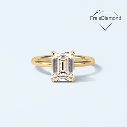 2.38 TCW Radiant Allure Emerald Cut Moissanite Hidden Halo Engagement Ring with Round cut Side Stones