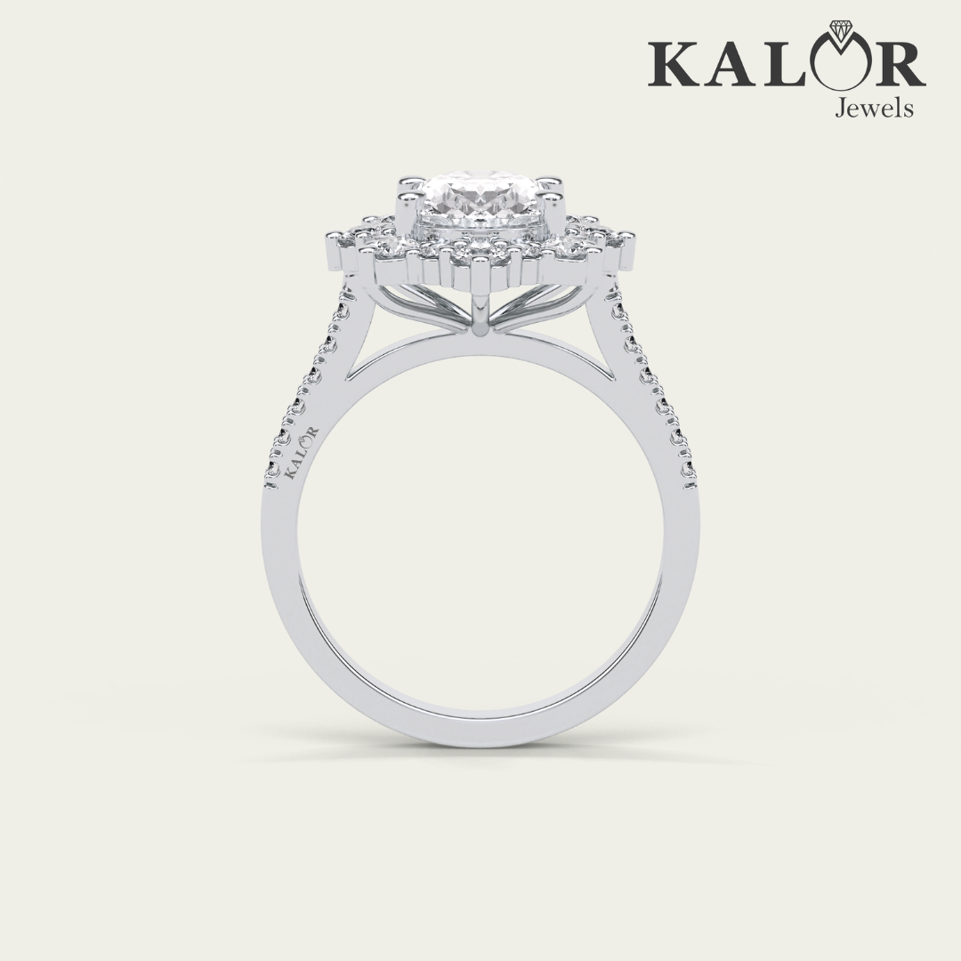 2.63 TCW Timeless Romance Oval cut halo&pave Moissanite Engagement Ring with Round cut Side Stones