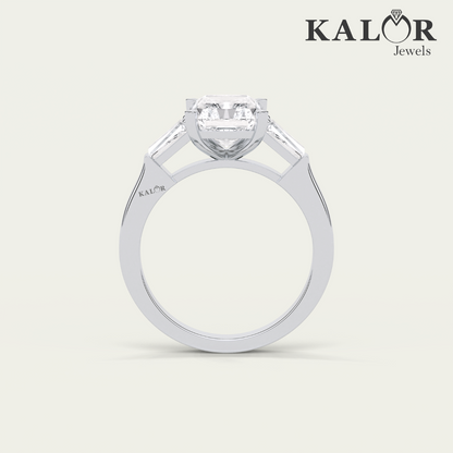 2.75 TCW Radiant Sparkle Radiant Cut three stones Moissanite Engagement Ring with Taper Baguette cut Side Stones