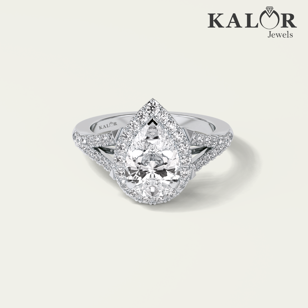 3.78 TCW Radiant Blossom Pear Cut halo pave Moissanite Engagement Ring with  Round cut Side Stones