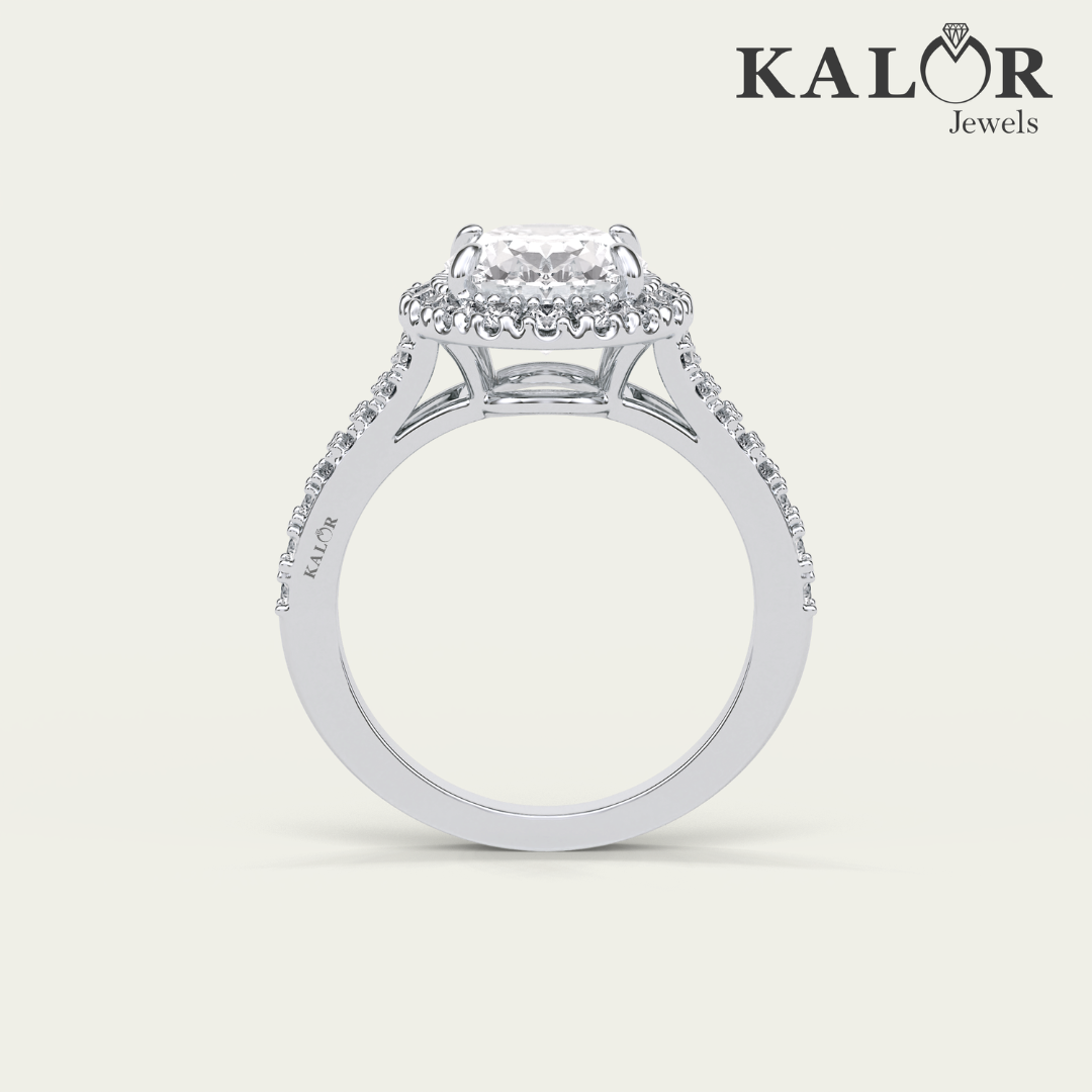 3.5 TCW Radiant Elegance Oval cut halo pave set Moissanite Engagement Ring with Round cut Side Stones