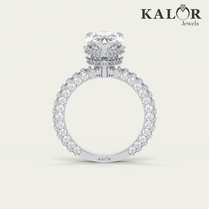 4.59 TCW Dazzling Love Pear cut halo pav Moissanite Engagement Ring with Round cut Side Stones