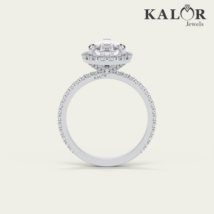 2.31 TCW Eternal Passion Pear cut halo & pave Moissanite Engagement Ring with Round cut Side Stones