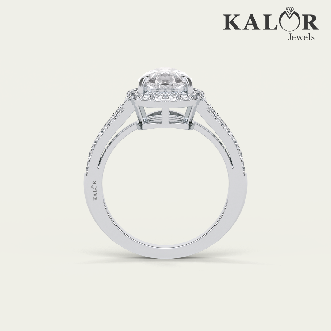 3.78 TCW Radiant Blossom Pear Cut halo pave Moissanite Engagement Ring with Round cut Side Stones