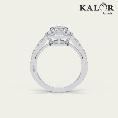 3.78 TCW Radiant Blossom Pear Cut halo pave Moissanite Engagement Ring with Round cut Side Stones