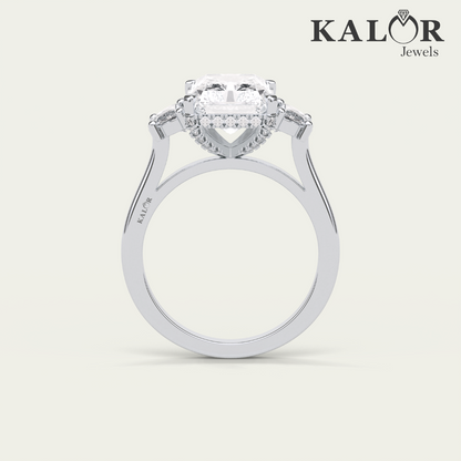 5.1 TCW Ocean Radiance  Radiant cut hidden three stones Moissanite Engagement Ring with Half Moon cut&round cut  Side Stones