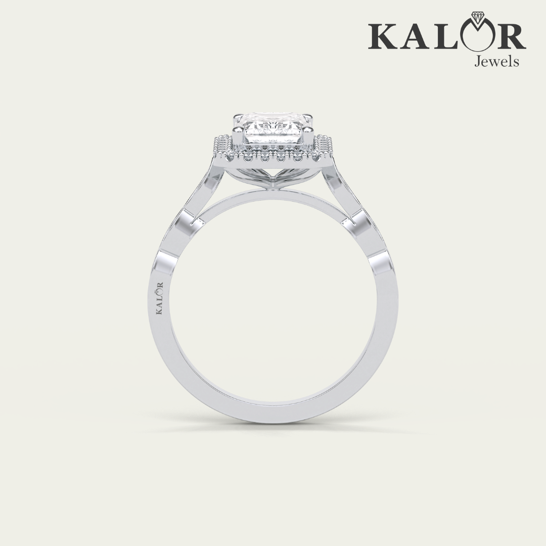 1.94 TCW Elegant Allure Emerald cut halo&pave Moissanite Engagement Ring with Round cut Side Stones